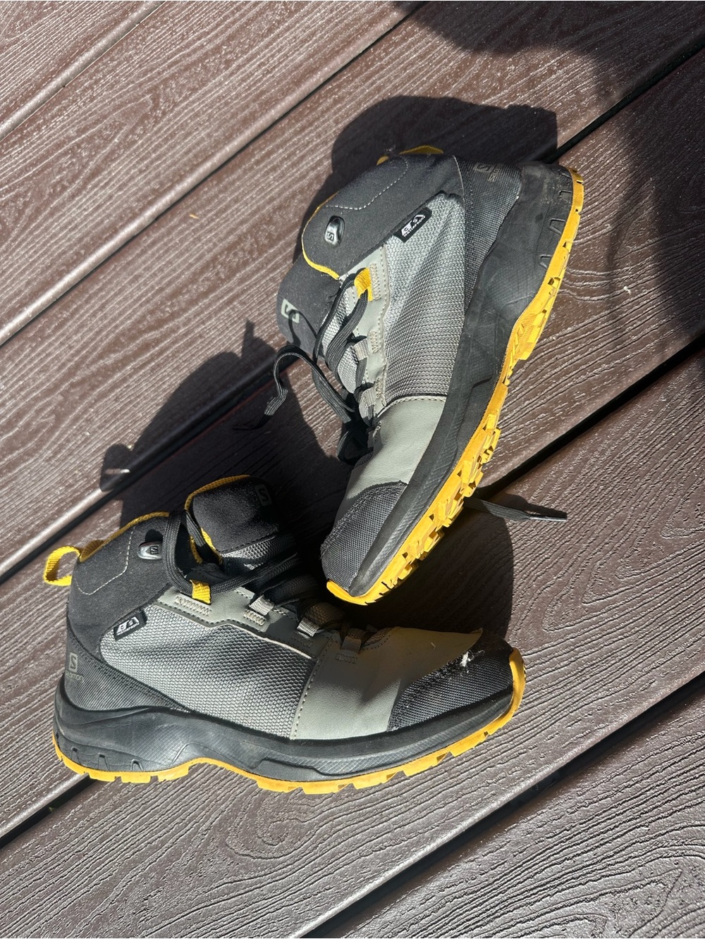 Salomon Gray and Yellow Kids Trail Boots